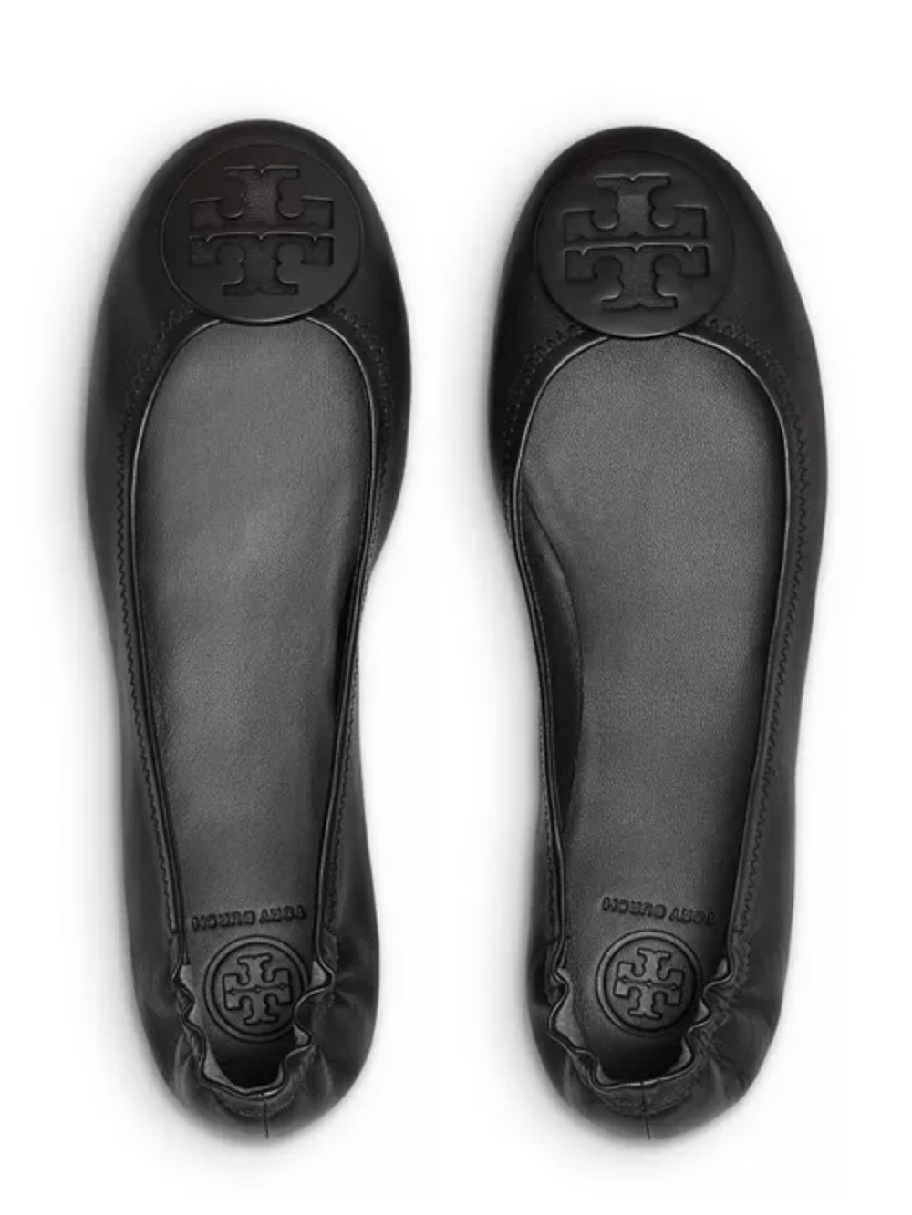 Tory Burch Black Leather Logo Ballet Flats